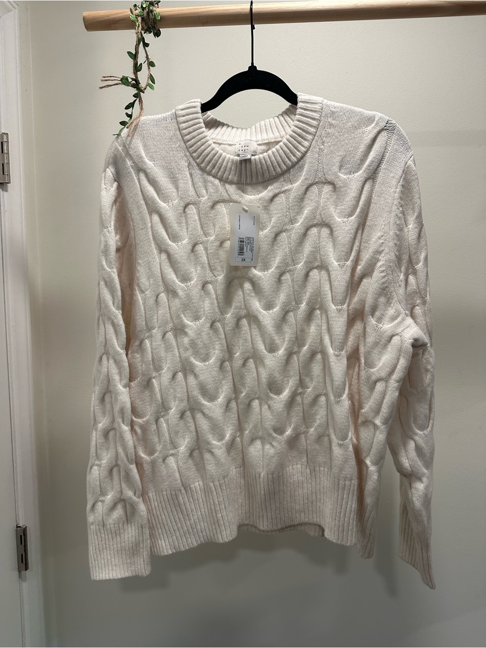 Women’s 2X | 2023 A New Day Cable Knit Crewneck Sweater Oatmeal Cream